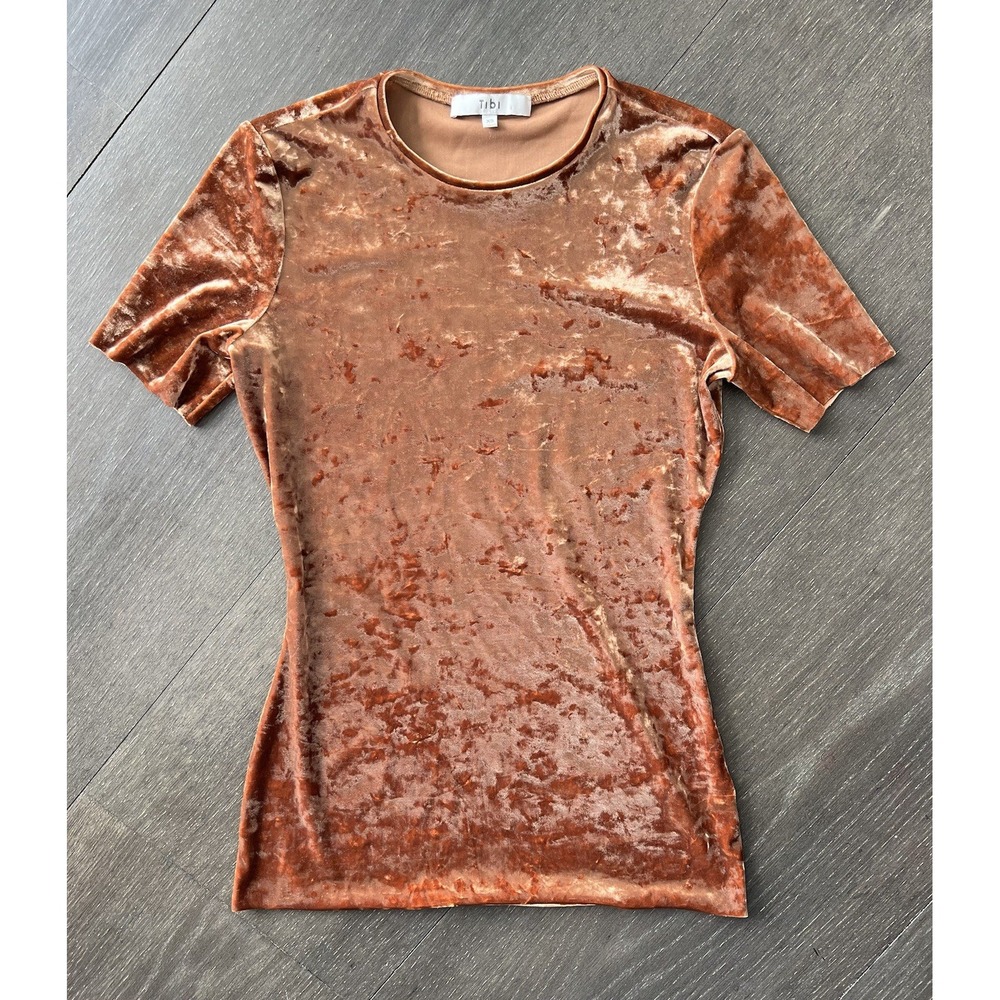 Tibi Orange Crushed Velvet T-shirt Stretch XS